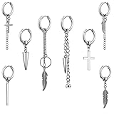 【Juego de aretes geniales】Obtendrás 8 aretes de acero inoxidable. Aretes colgantes de aro, que incluyen plumas, cruces y cadenas. Una variedad de aretes negros en diferentes formas se pueden combinar con diferentes prendas para asistir a diferentes ocasiones y satisfacer todas sus necesidades de uso.