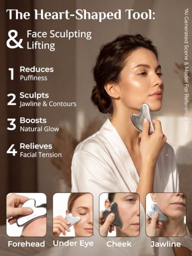 Image of Rena Chris Gua Sha Facial Tools, Stainless Steel Guasha Tool- Silver
