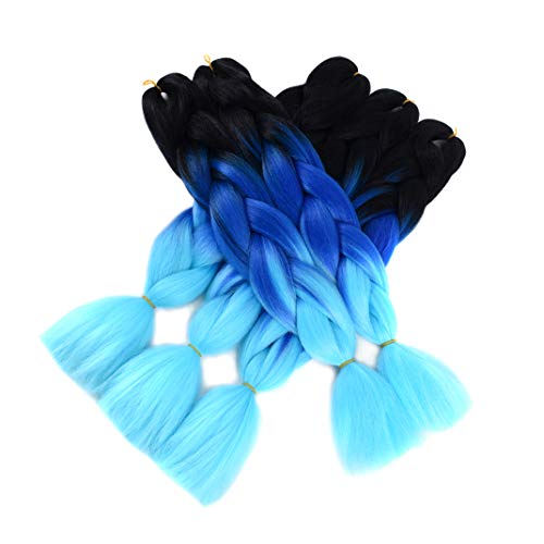 Art Show Jumbo Braiding Hair Crochet Braids 5Pcs Jumbo Box Braid Twsit Hair Ombre Braiding Hair Synthetic Crochet 24inch Hair Extensions (48# black-dark blue-light blue)