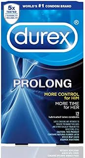 Durex Condom Prolong Natural Latex Condoms, 12 Count - Ultra Fine, ribbed