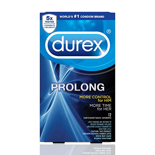 Durex Condom Prolong Natural Latex Condoms, 12 Count - Ultra Fine, ribbed