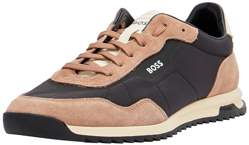 Image of BOSS Men's Zayn Low Profile Suede Leather Two Tone Sneaker