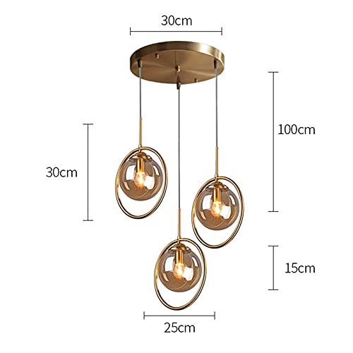 Debbte Industrial Vintage 3-Lights Pendant Lighting Fixture Brass Metal Ring With Glass Globe Lamp Shade Retro Ceiling Hanging Lamp Dining Room Kitchen Island Chandelier (Amber) #TOP1
