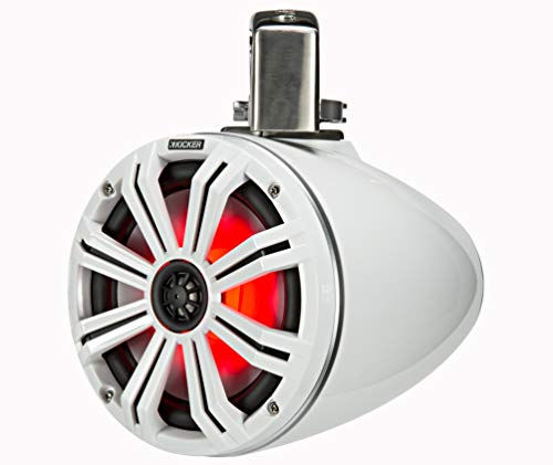 Image of KICKER KMTC65W 6.5 inch Loaded Marine Wake Tower Enclosures with 45KM654L Speakers - White Grills and Enclosures
