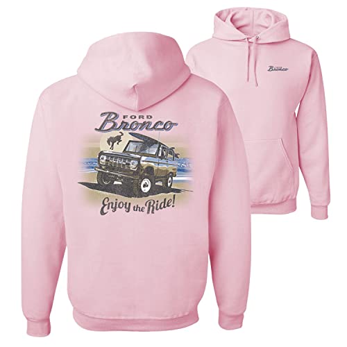 Wild Bobby Classic Vintage Ford Bronco Enjoy The Ride Cars and Trucks Front and Back Unisex Graphic Hoodie Sweatshirt Light Pink X-Large