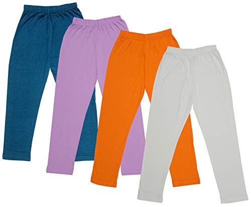Image of IndiWeaves Girls Super Soft Cotton Solid Capri Pants (Cream, Orange, Purple, Blue, 4-5 Years) Pack of 4