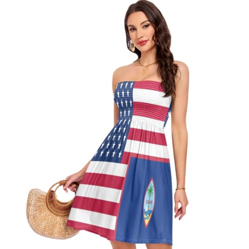 Robe d'été confortable pour femme sans bretelles motif USA Guam anti-chaleur