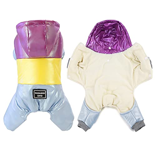 Izefia Dog Coat Windproof Jacket Cold Weather Coat 4 Legs Warm Dog Jumpsuit Winter Thick Clothes Waterproof Dog Coat For Small Dog Medium Cat Purple M #TOP2