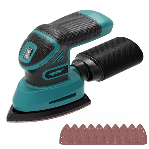 1.9Amp Cordless Detail Sander Compatible with Makita 18v Battery, Dust Collector, Brushless 12,000 OPM Speed, Compact Soft Palm Grip, 10pcs Sanding Pads, 2.0Ah Charger & Battery Kit (Blue)