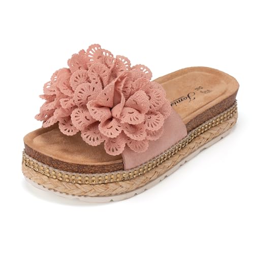 JOMIX Confortables Chaussures de Sangles Sandales Femmes avec Fleurs Espadrilles Femme Plateforme Claquettes été Confortables pour Maison Piscine Plage Mer...