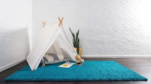Image of Urban Modern Decor Features 6x8 Feet Modern Soft Shaggy Carpet Thick, Fluffy & 2 inch Pile Shag Rug for Your Kids Room, Bedroom & Livingroom(6x8 feet, Turquoise Plain)