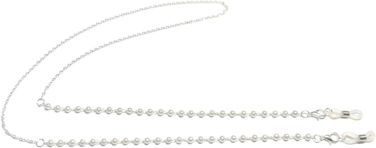 HOOENG Glasses Chains Eyeglass Strap for Women Simple Pearl Anti-Skid Metal Necklace Stylish Sunglass Straps (Color : Wihte Silver, Size : 1)