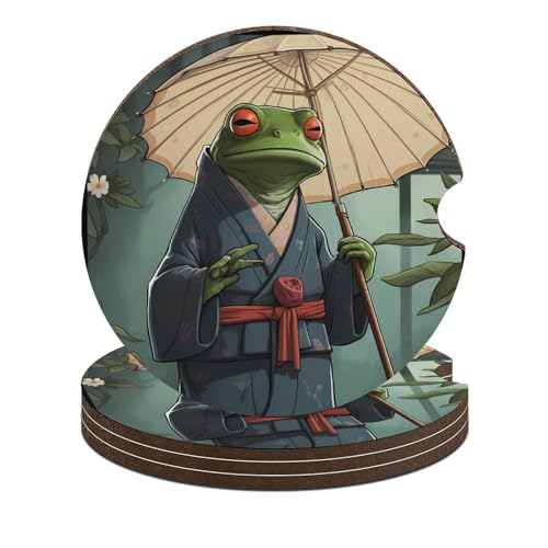 Set 4 posavasos para carros con diseño rana y kimono japonés miniatura 1