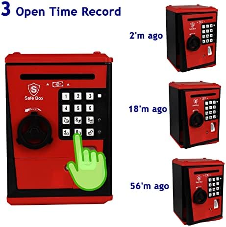Fimleiy Kids Safe Bank with Fingerprint Password Talking ATM Piggy Bank for Real Money Toy Gift for 6-14 Years Old Boys Girls (Black/Red)