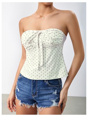 Milumia Women's Polka Dots Going Out Tops Strapless Pleated Tube Top4