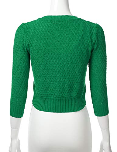 Floria Women's Button Down 3/4 Sleeve Crew Neck Cotton Knit Cropped Cardigan Sweater Kellygreen S #TOP2