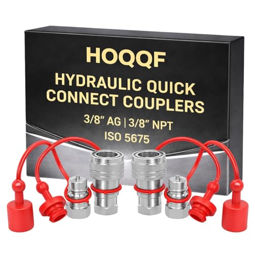 Image of 2Sets 3 /8'' Ag Hydraulic Quick Connect Couplers with Dust Caps, ISO 5675 Pioneer Poppet Style, 3 /8 inch NPT Thread