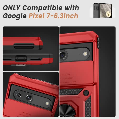 Goton For Google Pixel 7 Case With Screen Protector - Slide Camera Cover Phone Case With Ring Stand, Heavy Duty Military Grade Shockproof Rugged Bumper For Pixel 7 Accessories Red #TOP6