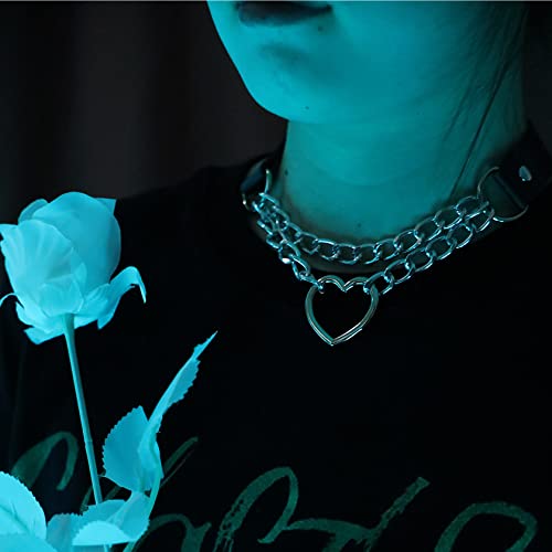JJDreams Punk Halsband Gothic PU Leder Halsreif mit Kette Herz Anhänger elegant Choker Kragen schwarz Damen, Chock Gothic Damen