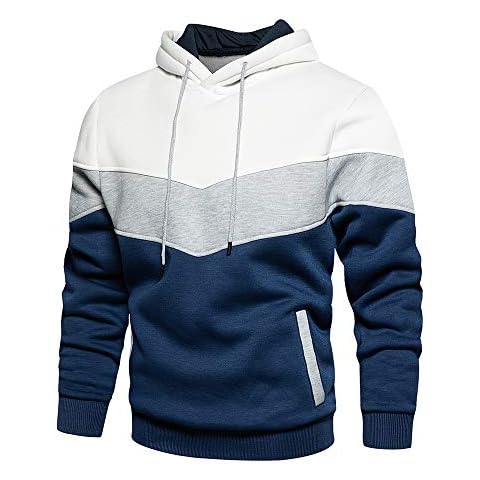 MANLUODANNI Men's Hoodies Pullover Hooded Sweatshirt Patchwork Top Casual Hoody with Pocket White L Cover