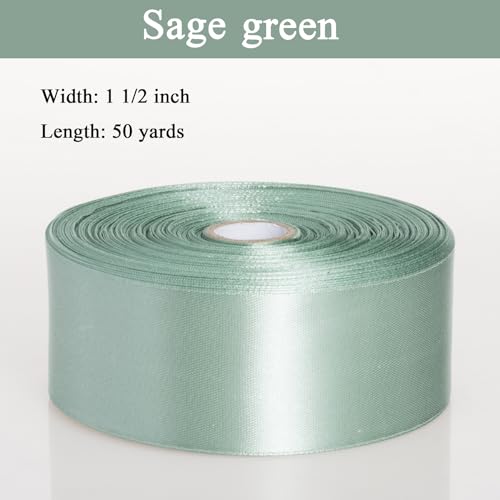 YASEO 1 1/2 Inch Sage Green Solid Satin Ribbon, 50 Yards Craft Fabric Ribbon for Gift Wrapping Floral Bouquets Wedding Party Decoration by YASEO - Image 4