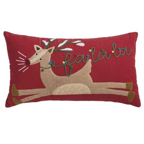 Mud Pie Christmas Felt Appliqué Reindeer Pillow, 11 inch x 20 inch, RED Mud Pie Christmas Felt Appliqué Reindeer Pillow, 11 inch x 20 inch, RED
