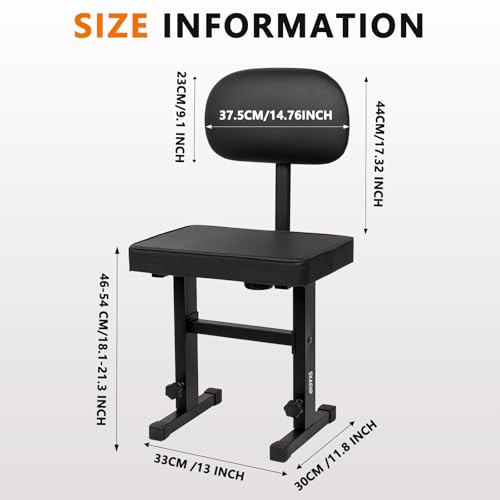 SKAEHP Piano Bench with backrest, Adjustable Music Keyboard Bench Stool Seat with Black Padded Cushion for Keyboard Piano, Professional Heavy Duty Piano Stool Chair with PU Leather for Musicians