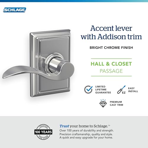 Image of SCHLAGE Lock Company Addison Trim with SCHLAGE Hall and Closet Lever, Bright Chrome (F10 ACC 625 ADD)
