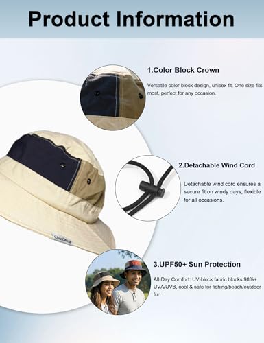 Image of Venzina Bucket Hat for Men Hat Cap for Men UPF 50+ Packable Lightweight Waterproof Sun Hat for Women Cycling Hiking Travel Round Cap Daily Use