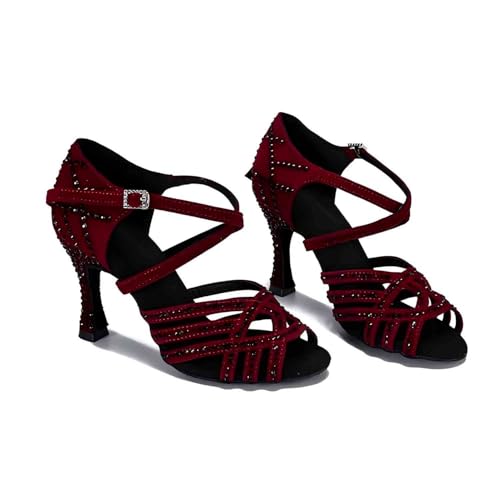 Women Ballroom Dance Shoes Rhinestone Handmade Sandals Latin Salsa Modern Practice Performance Dance Shoes