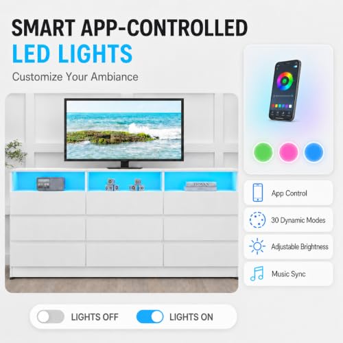 Image of Loomie 9 Drawer White Dresser with Charging Station