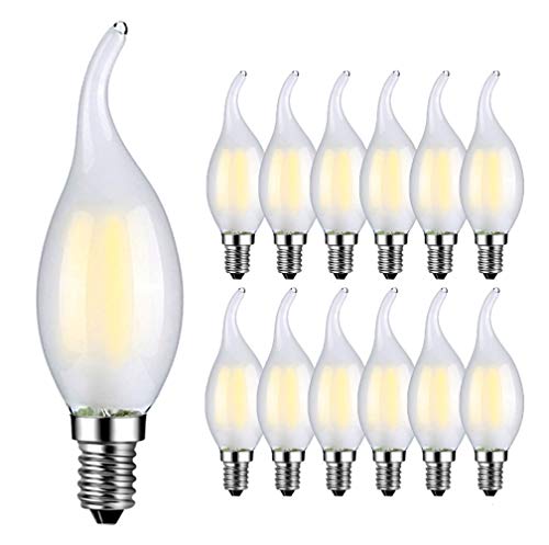 RANBOO Bombillas Vela de Filamento LED E14 4W equivalente a 40W Blanco Frío 6500K 400 LM Bombilla Retro Vintage Forma de llama C35 LED Vela Bombilla No Regulable Vidrio Esmerilado - 12 Pack