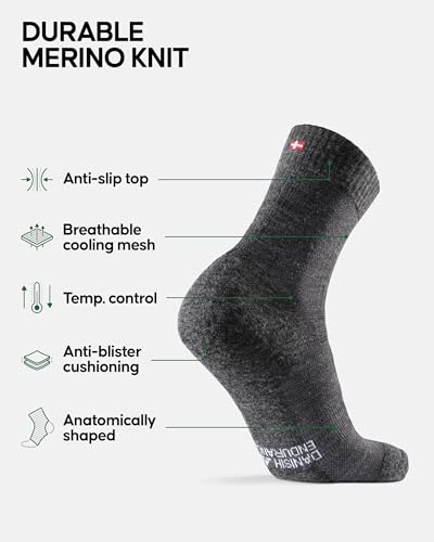 DANISH ENDURANCE Mens Womens Lightweight Merino Wool Hiking Socks Anti Blister 3 Pairs
