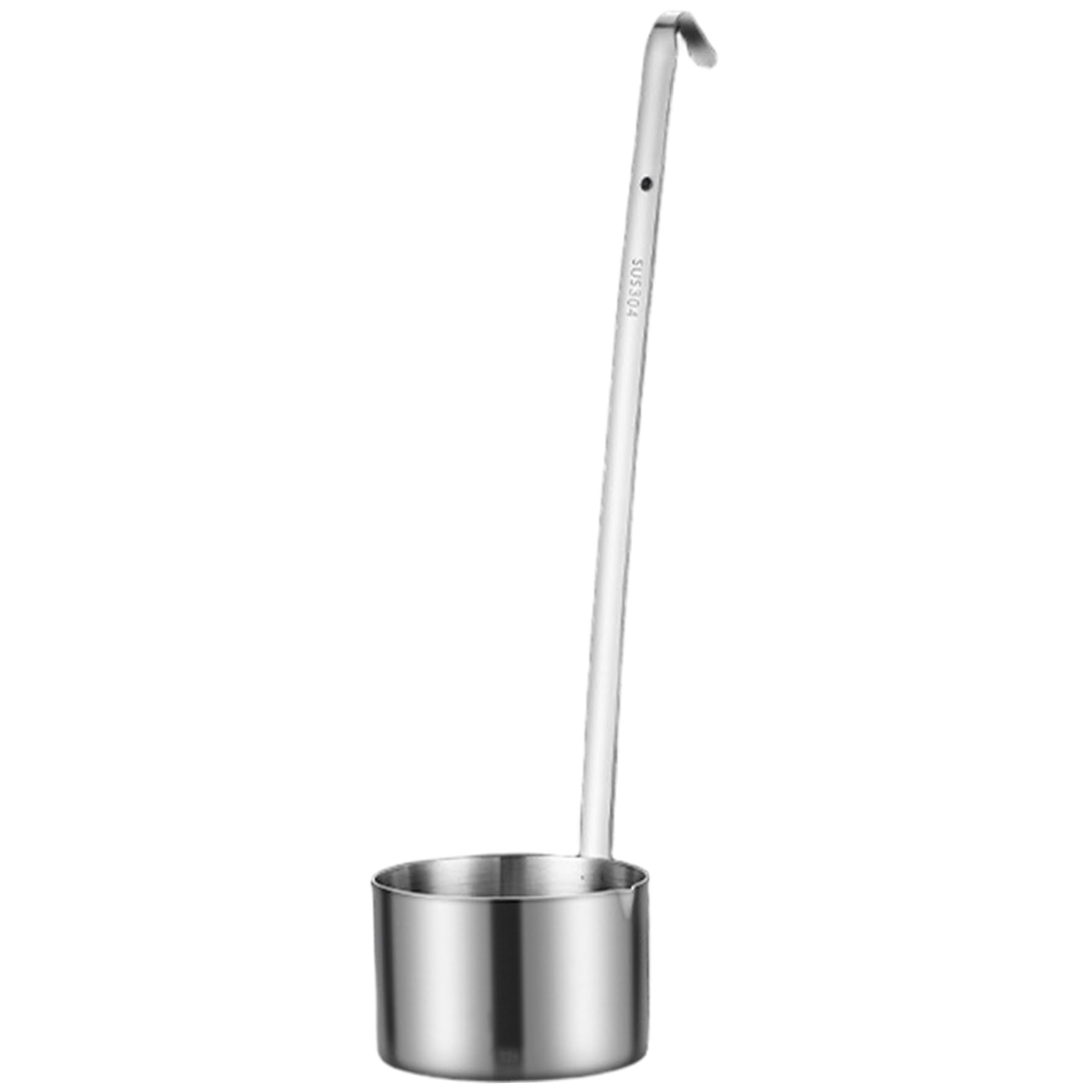 Yvocuyn Large Ladle with Long Handle, 500ml Stainless Steel Ladle for Wine Sauce, Thickened Water Dipper Soup Spoon with Flat Base & Hook