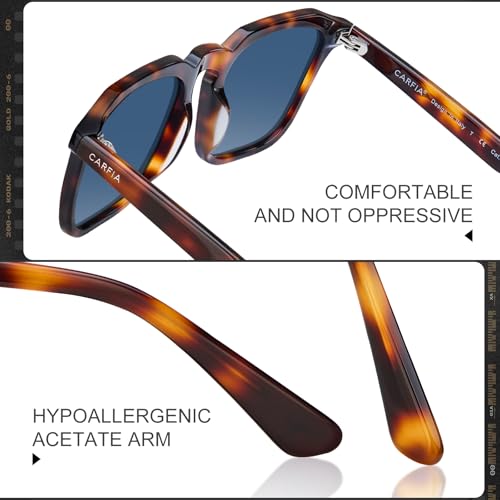 Image of CARFIA Retro Sunglasses for Men Polarized UV400 Protection, Hand-crafted Acetate, 60s Style Square Cool Sun Glasses