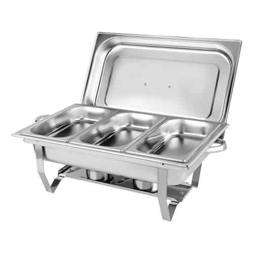 HuKaiL 3L*3 Edelstahl Warmhaltebehälter, Speisewärmer mit Zwei Heizoptionen Wärme/Kälteisolierung bis 9L, Warmhaltegerät Chafing Dish Buffetwärmer mit Aufhängeplattform Bankette, 55.7 * 34 * 38.3cm – Bild 5