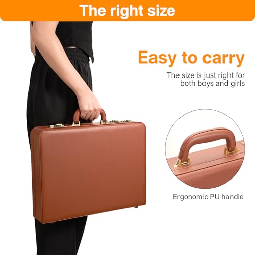 17.5x13.5x3.5 Inch Briefcases for Men - Vintage Hard Case Attache with Dual Combination Lock - PU Leather Locking Brief Case, Partitioned Storage for Laptop Document Phone Passport, Brown 6