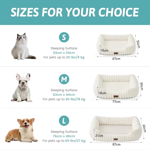 COZY KISS Orthopädisches Waschbares Hundebett, für Kleiner und Mittel Hunde, Weicher Kunstfell Hundekorb, Haustiersofa mit Hoher Umrandung, Flauschig, Rutschfestes, 76,2 x 58,4 x 17,8 cm, Beige