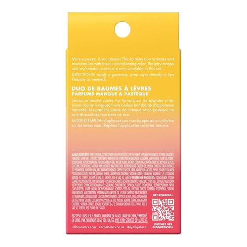 Image of e.l.f. Squeeze Me More Lip Balm Duo, Moisturizing Balm For A Sheer Tint Of Color, Made With Hyaluronic Acid, Vegan & Cruelty-Free, Mango & Watermelon (Pack of 2)