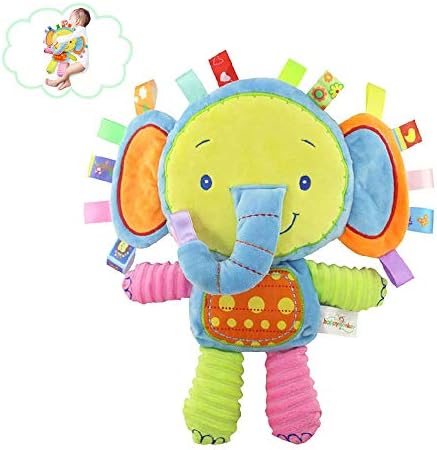 Upalupa Baby Tags Stuffed Animal Soft Toy Lovey Elephant Plush Toy Built-in Rattle Toy for Newborn Toddler Infant