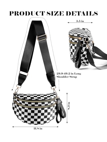 Image of Black and White Checkered Crossbody Bag Bum Bag for Women,Spacious Checkered Purse Fanny Packs Belt Bag