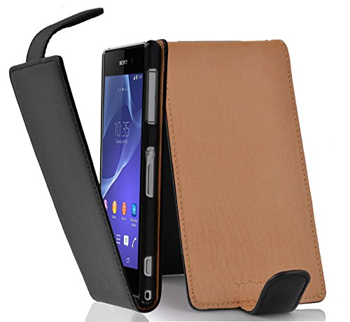 Cadorabo Funda para Sony Xperia Z2 in Negro ÓXIDO   Cubierta Proteccíon Estilo Flip de Cuero Sintético Estructuro   Etui Case Cover Carcasa