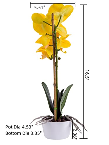 Imiee Phaleanopsis Arrangement With Vase Decorative Artificial Orchid Flower Bonsai (Orange) #TOP4