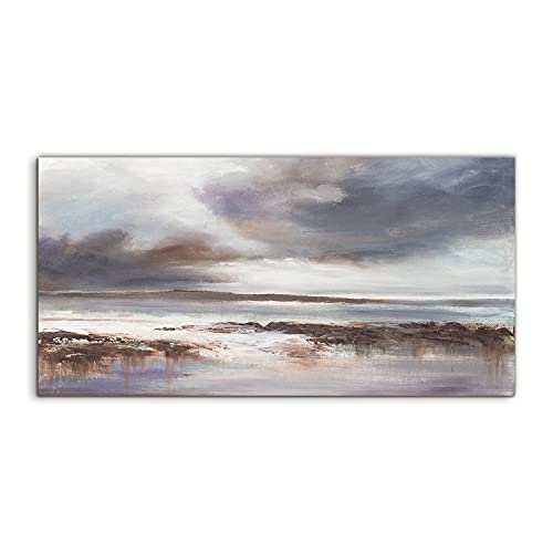 Murale photo art Beach Sea storm en verre trempé pour grand mur