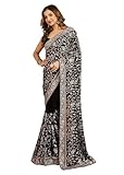 saridon forte Farbe: Sari-Bluse: Schwarz TRENDMALLS Damen Georgette Multi Color Resham Fadenstickerei mit Siroski Arbeit Saree mit ungesäumtem Blusenteil (K1234-Schwarz)