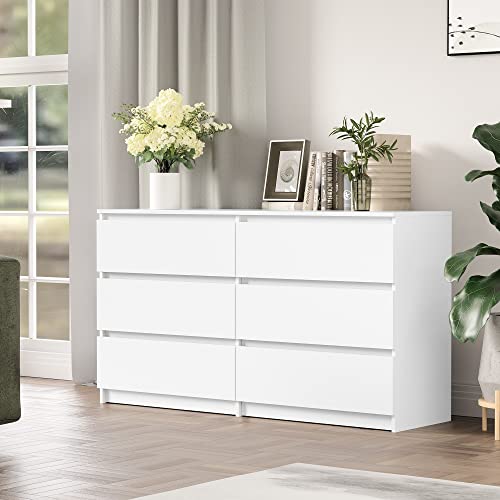 Cozy Castle 6 Drawer Dresser, Accent Chests Of Drawers With Double Anti-Tilt Devices, Storage Dresser For Bedroom, White #TOP2