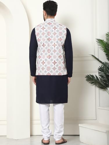 Image of SOJANYA (Since 1958 Men's Cotton Linen Maroon Kurta and White Pyjama with Mustard Cotton Nehru Jacket