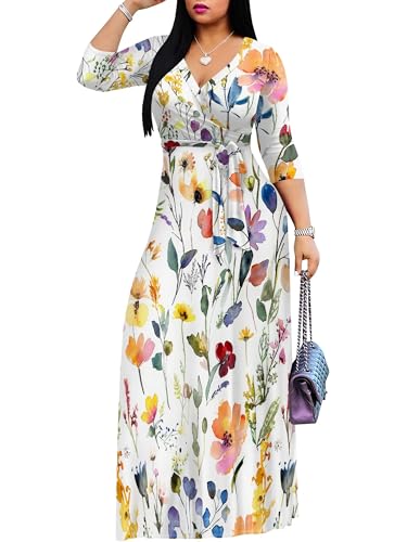 Image of Plus Size Maxi Dress for Women V Neck Flowy Dresses with Pockets for Wedding Guest Church