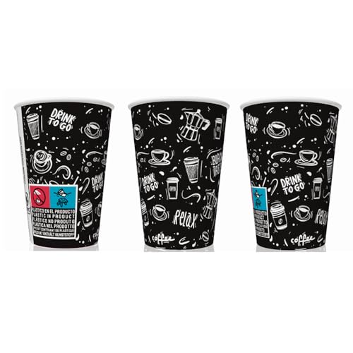 Nupik Gobelets en carton décorés avec motif café de 220 ml, 1 000 gobelets recyclables, parfaits pour le café, le thé ou les boissons chaudes, anti-fuite, sans odeur, spécial pour Take Away et