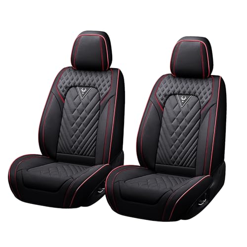 Image of Car Seat Cover Fit 98% of MINI 2000-2025,Premium Nappa Leather Breathable Waterproof Sports Seat Cover,Easy to Install Automotive Seat Covers Front Pair(Black & RED LINE)